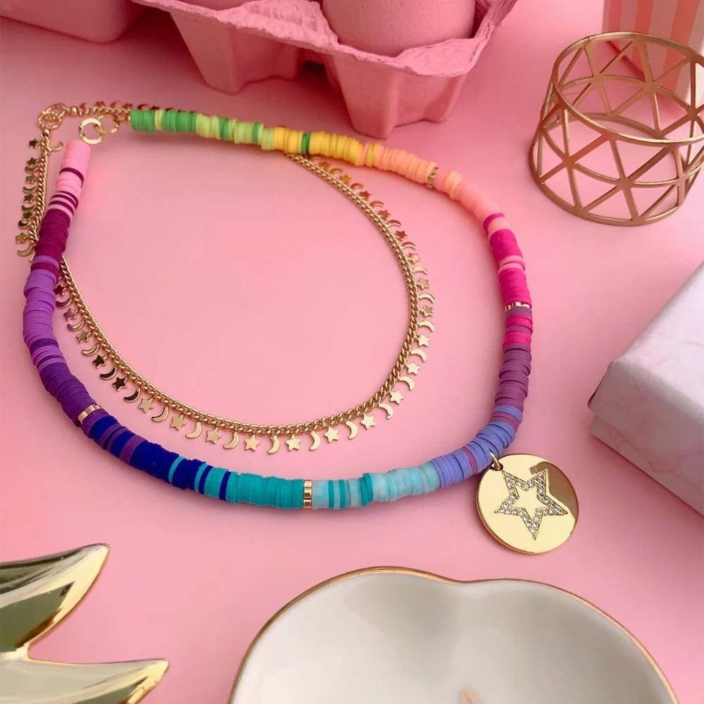 KKBEAD 2021 ymer Clay Heishi Beaded Necklaces Star Moon Pendant Necklace Choker Link Chain Jewelry For Women Charm Jewellery 
KKBEAD 2021 ymer Clay Heishi Beaded Necklaces Star Moon Pendant Necklace Choker Link Chain Jewelry For Women Charm Jewellery