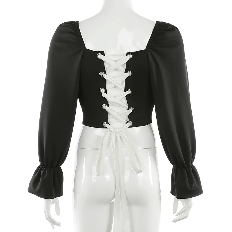 Women Cropped Square Collar Long Sleeve t shirt High Street Back Bandage Hollow Out Tee Shirt Femme Tops Women
Women Cropped Square Collar Long Sleeve t shirt High Street Back Bandage Hollow Out Tee Shirt Femme Tops Women