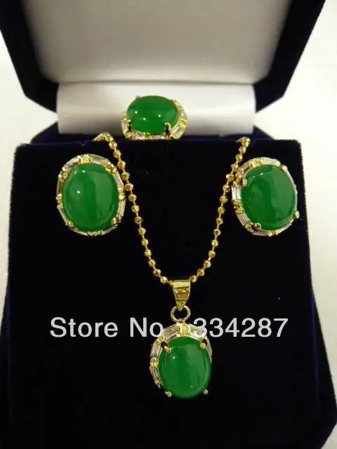 lady's fine 18K green jade CZ earring pendant ring #7,8,9 set 
lady's fine 18K green jade CZ earring pendant ring #7,8,9 set
