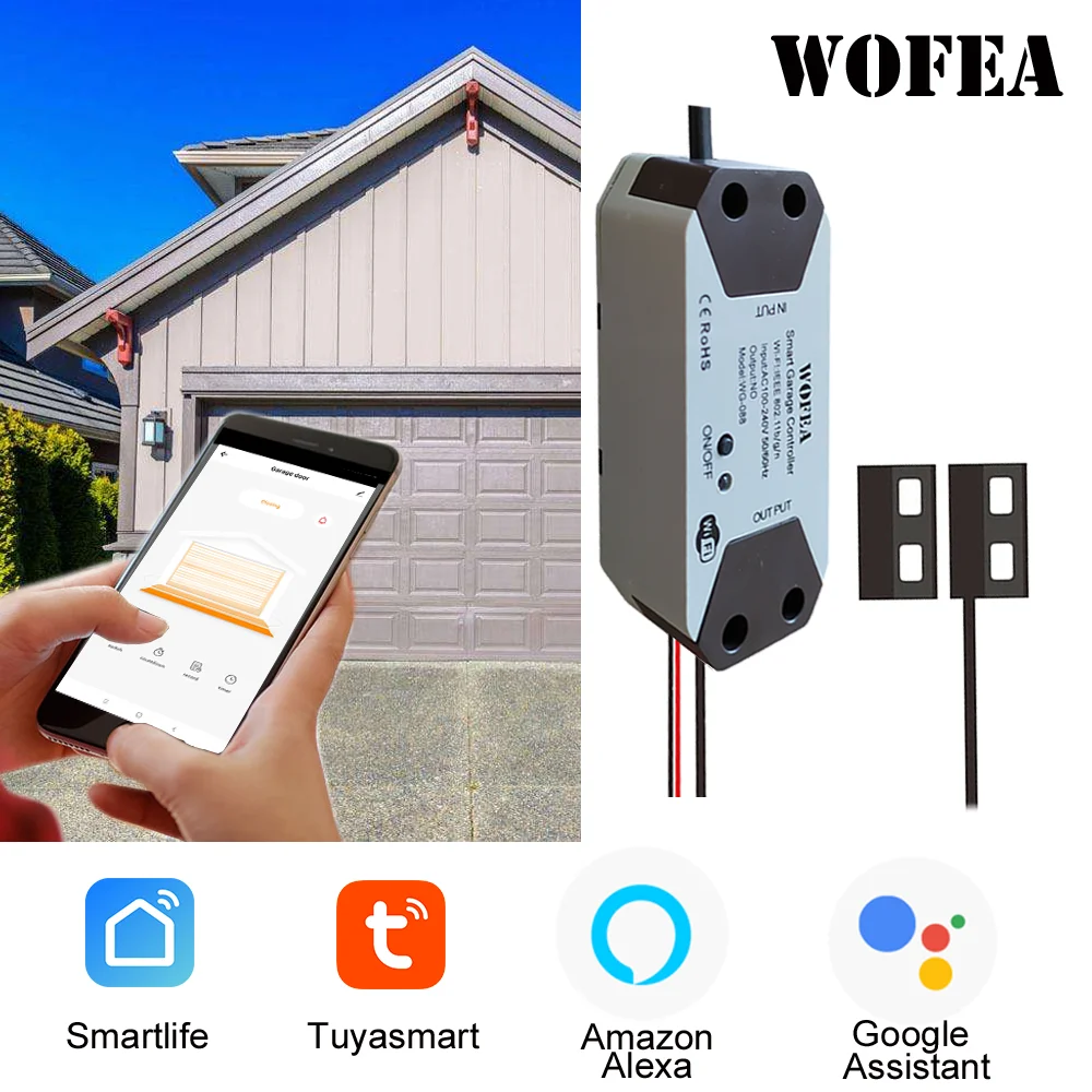 Wofea Tuya Smart WIFI 2.4G Garage Door Opener Controller Open & Close by Phone APP No Need Hub Compatible Alexa Google Home |