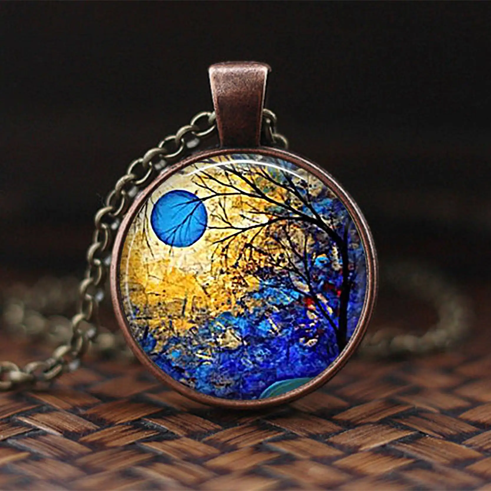 Сонная Сова масло ожерелье с картиной (изображением) художественный стеклянный