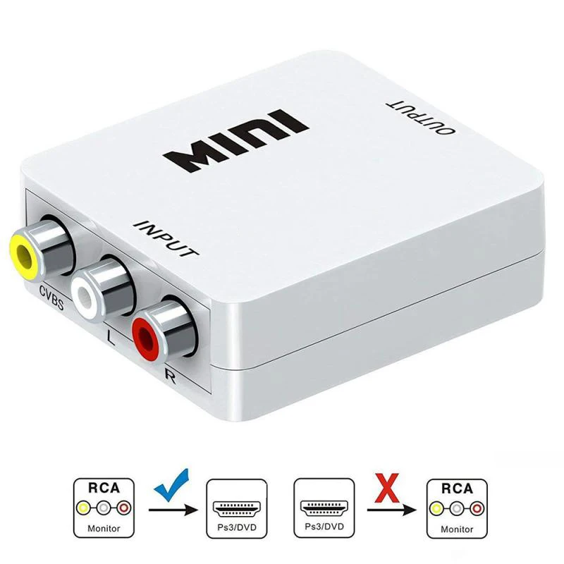 Композитный AV видеоадаптер MINI HDMI-совместим с 3RCA CVBS для ТВ PS3 VHS VCR DVD черный |