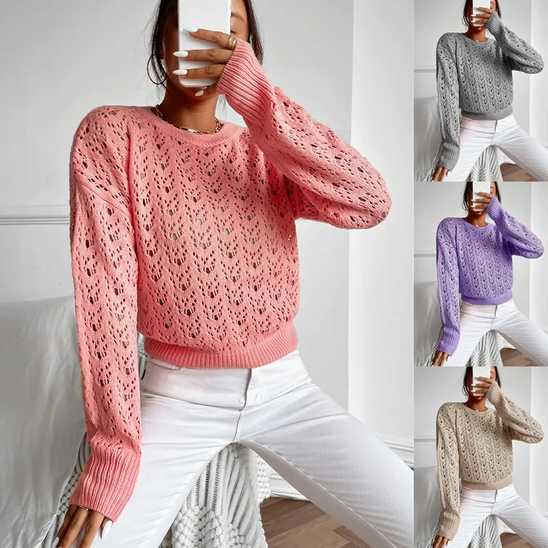 Sweaters Women Spring Autumn Solid Color Hollow Out See Through O-Neck Long Sleeve Y2K Pullovers Woman Casual Loose Knitted Tops
Sweaters Women Spring Autumn Solid Color Hollow Out See Through O-Neck Long Sleeve Y2K Pullovers Woman Casual Loose Knitted Tops