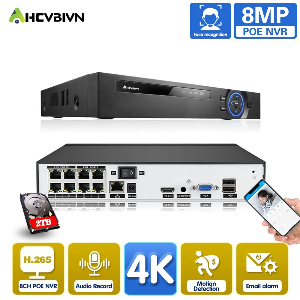 AHCVBIVN XMeye 4/8ch 5MP 8MP POE NVR Face Recognition H.265+ Network Video Recorder Audio Record POE IP Camera 4K P2P System
AHCVBIVN XMeye 4/8ch 5MP 8MP POE NVR Face Recognition H.265+ Network Video Recorder Audio Record POE IP Camera 4K P2P System