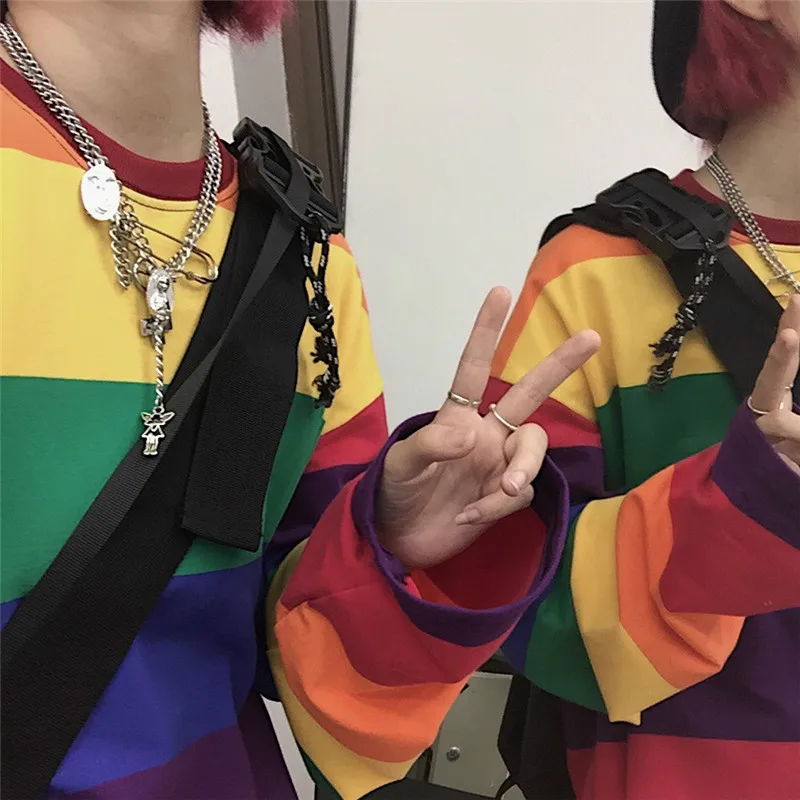 Rainbow Striped Women T Shirts Harajuku Fashion Female Tops Long Sleeves Oversize Woman Tshirt O-Neck Casual Female T-shirts
Rainbow Striped Women T Shirts Harajuku Fashion Female Tops Long Sleeves Oversize Woman Tshirt O-Neck Casual Female T-shirts