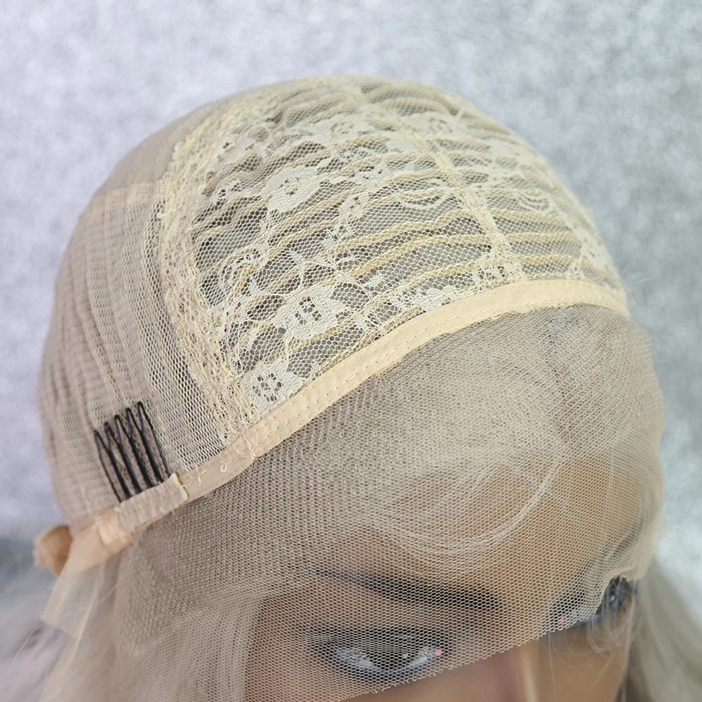 EEWIGS термостойкий синтетический парик спереди Длинные серо белые свободные