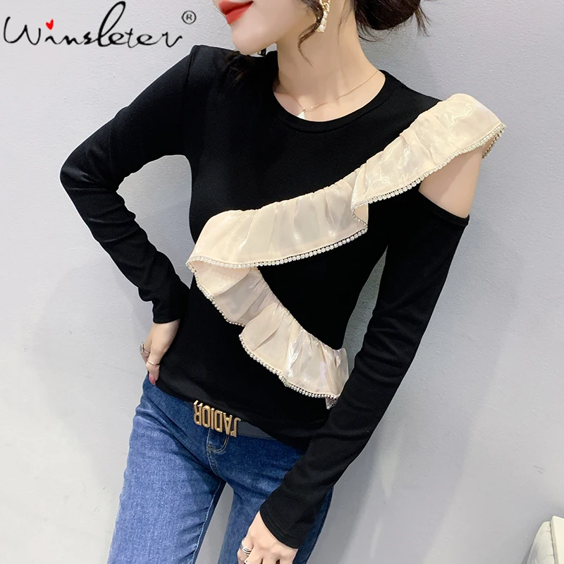 MadBlack Spring Summer Korean Clothes Cotton T-Shirt Sexy Off Shoulder Patchwork Ruffles Women Tops Long Sleeve New Tees T1D826A
MadBlack Spring Summer Korean Clothes Cotton T-Shirt Sexy Off Shoulder Patchwork Ruffles Women Tops Long Sleeve New Tees T1D826A