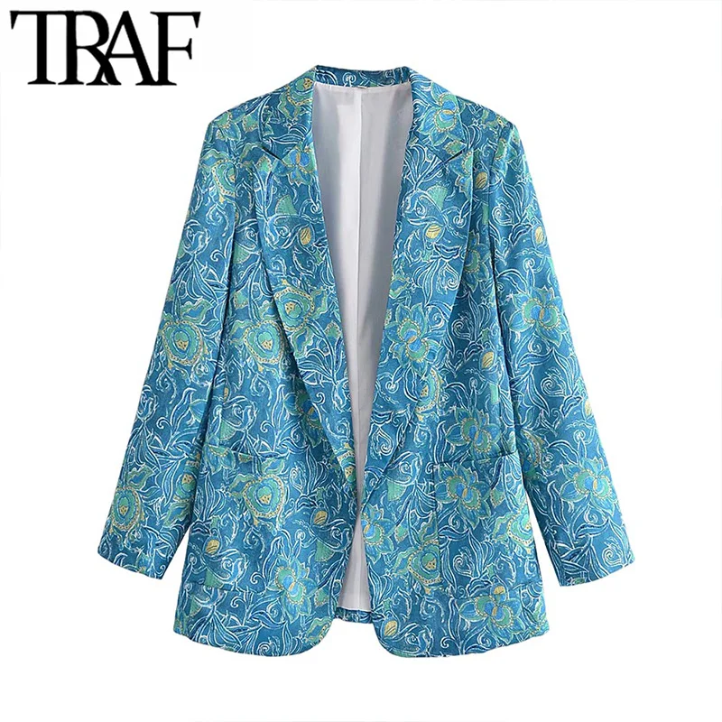 Женский винтажный блейзер с длинным рукавом и накладными карманами 
Женский винтажный блейзер с длинным рукавом и накладными карманами