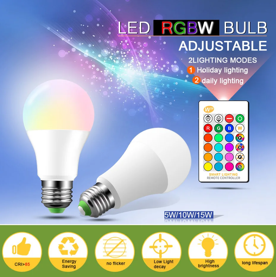 Светодиодная лампа E27 E14 RGB 3 Вт 5 10 15 диммируемая 16 меняющих цвет волшебных ламп Gu10