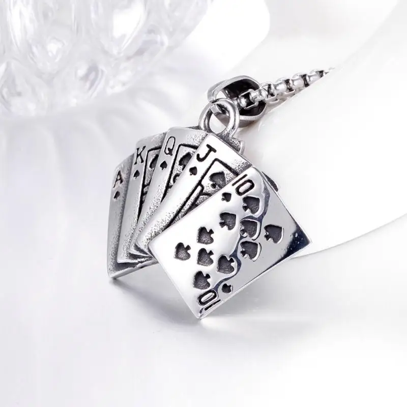Fashion Trend Hip Hop Mens Necklace Silver Creative Personality Playing Card Pendant Punk Jewelry Accessories Gift for Men
Fashion Trend Hip Hop Mens Necklace Silver Creative Personality Playing Card Pendant Punk Jewelry Accessories Gift for Men