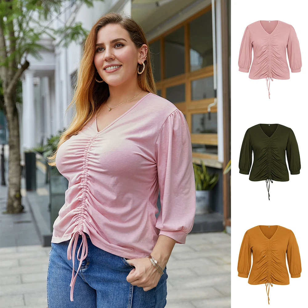 Slim Top Women's Long Sleeve Female Clothing Pleated Tops for Summer Woman Clothes V-neck Blouses and Shirts Solid Temperament
Slim Top Women's Long Sleeve Female Clothing Pleated Tops for Summer Woman Clothes V-neck Blouses and Shirts Solid Temperament