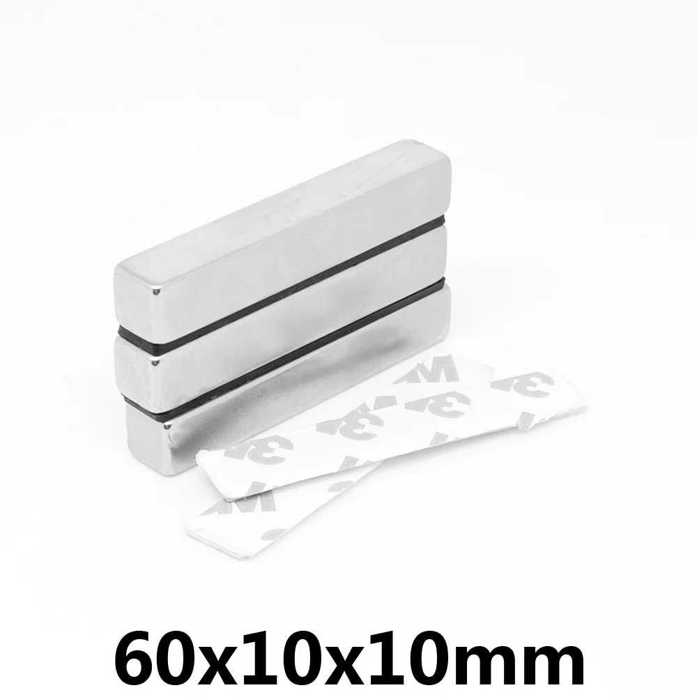 

1/2/5/10PCS 60x10x10mm Thick Sheet Powerful Strong Magnetic Magnets With 3M Tape 60*10*10 Block Permanent NdFeB Magnet 60x10x10