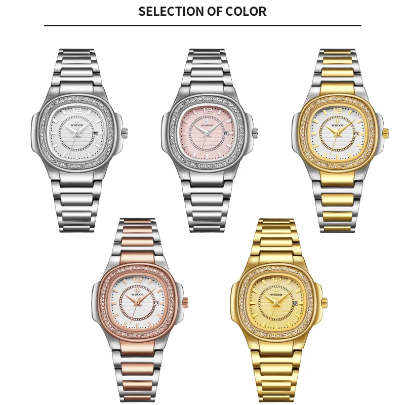 WWOOR Brand Luxury Women Watches Ladies Stainless Steel Quartz Wristwatch Female Waterproof Date Gold Silver Diamond Wrist Watch
WWOOR Brand Luxury Women Watches Ladies Stainless Steel Quartz Wristwatch Female Waterproof Date Gold Silver Diamond Wrist Watch