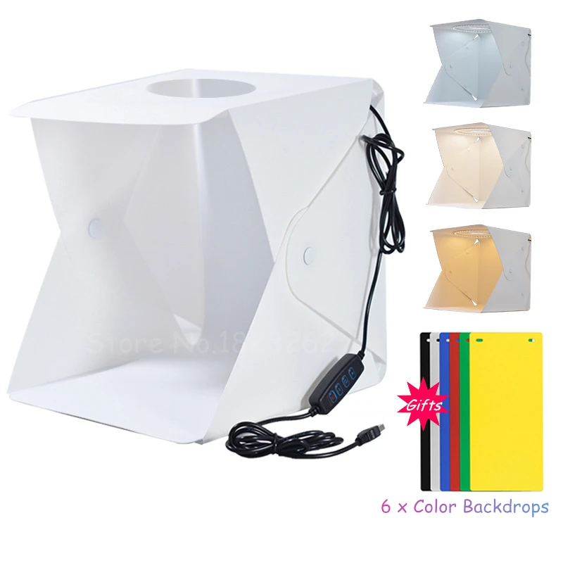 40CM Portable Soft Box with LED Light 3 Color Temperature and Brightness Adjustable Foldable Photo Softbox + 6PCS Backdrops
40CM Portable Soft Box with LED Light 3 Color Temperature and Brightness Adjustable Foldable Photo Softbox + 6PCS Backdrops