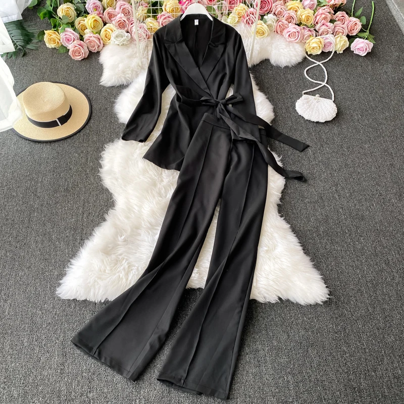 2021 Autumn New Fashion Women Long Sleeve Banndage Blazer+Wide Leg Pants Two Piece Set Solid Casual Clothing Suit
2021 Autumn New Fashion Women Long Sleeve Banndage Blazer+Wide Leg Pants Two Piece Set Solid Casual Clothing Suit