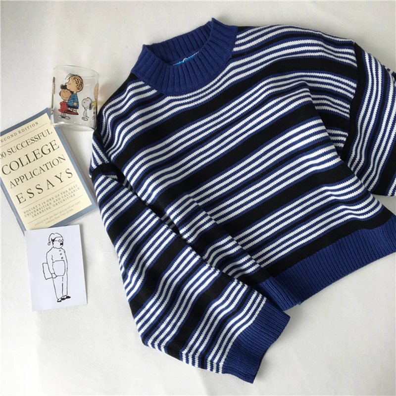 Solid Vintage Harajuku Striped O-Neck Pullovers Preppy Long Sleeve Casual Korean Loose Winter Autumn Retro Female Outwear W157
Solid Vintage Harajuku Striped O-Neck Pullovers Preppy Long Sleeve Casual Korean Loose Winter Autumn Retro Female Outwear W157