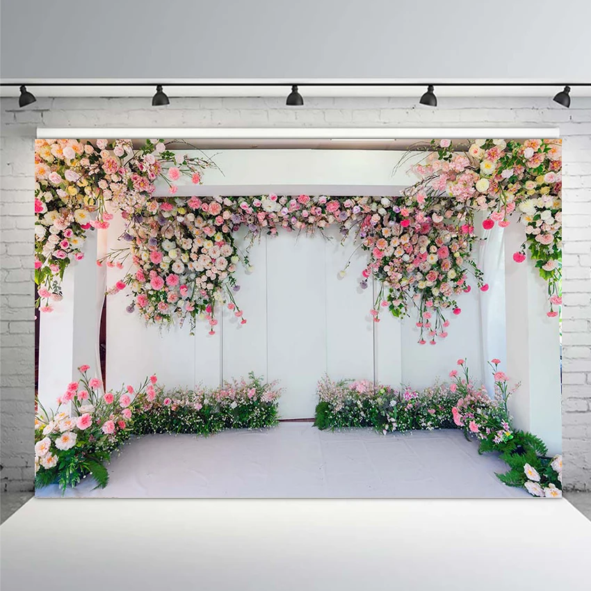 

Wedding Pink Flower 3D Background Marriage Light Party Custom Vinyl Photography Backdrops Photocall Shoot for Photo Studio