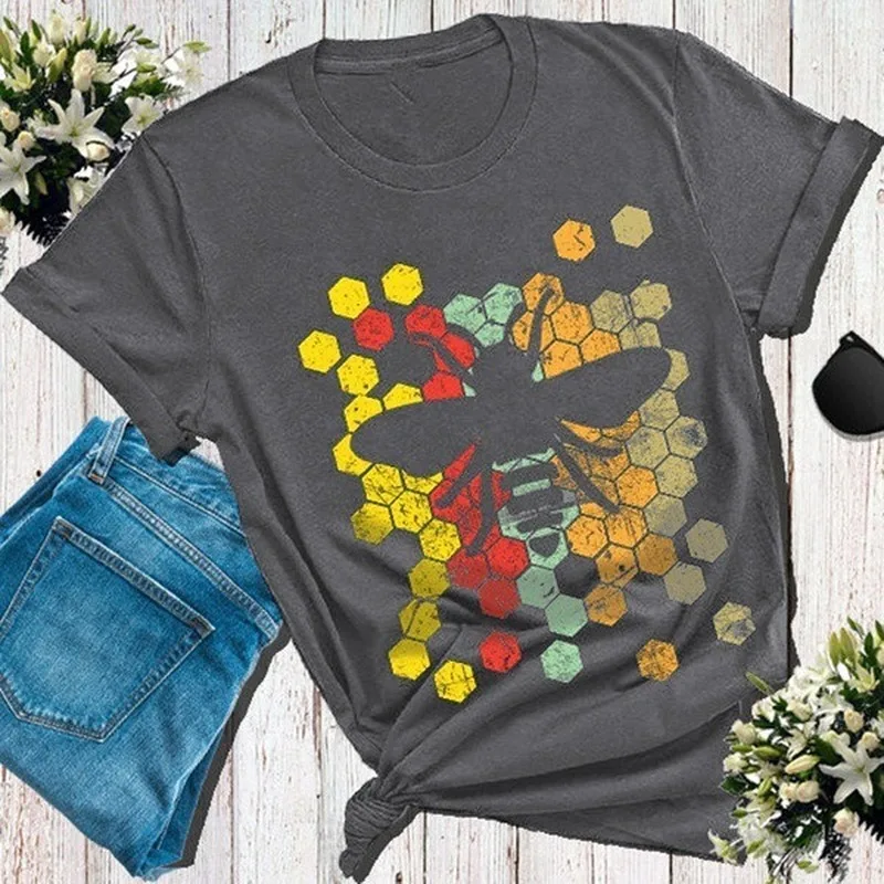 Honeycomb Bee Print Women T Shirt Short Sleeve O Neck Loose Women Tshirt Ladies Fashion Tee Shirt Tops Clothes Camisetas Mujer
Honeycomb Bee Print Women T Shirt Short Sleeve O Neck Loose Women Tshirt Ladies Fashion Tee Shirt Tops Clothes Camisetas Mujer