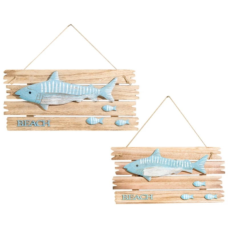 

Mediterranean Style Wooden Fish-Shaped Decorative Pendant Retro Shark Wall Ornaments Marine Style Listing