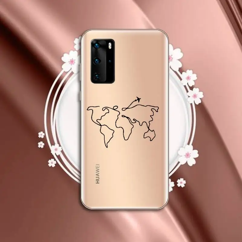 

World map travl airplane pattern Phone Case Transparent for Huawei P honor 8 10i 20 30 40 smart 2019