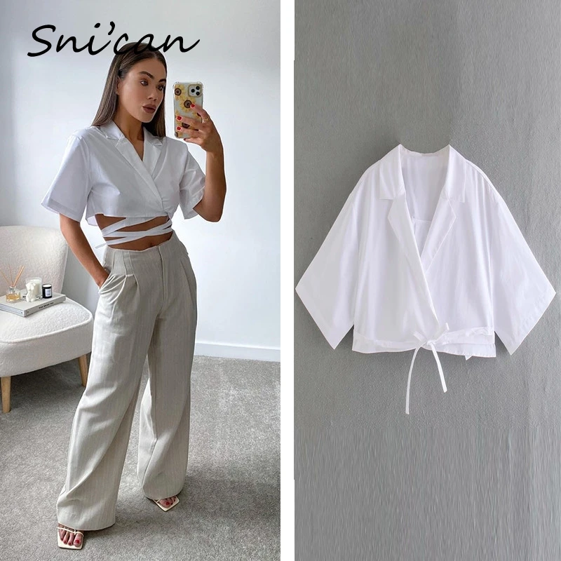 Snican White Bandage Sexy Short Blouse Short Sleeve Turn Down Collar Fashion Shirts Za 2021 Women Blusas De Mujer Chemise Femme
Snican White Bandage Sexy Short Blouse Short Sleeve Turn Down Collar Fashion Shirts Za 2021 Women Blusas De Mujer Chemise Femme