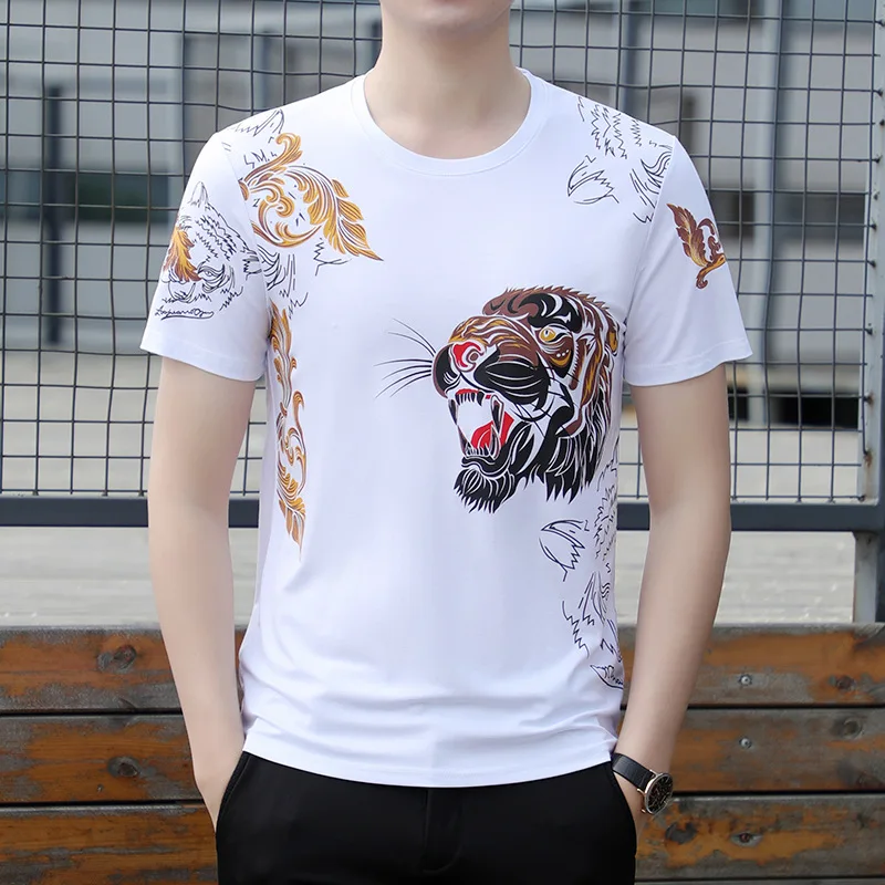 High Quality Luxury Mulberry Silk Men's Short-sleeved Fashion Trendy Men's Printed T-shirt Round Neck Men's Top Graphic T Shirts
High Quality Luxury Mulberry Silk Men's Short-sleeved Fashion Trendy Men's Printed T-shirt Round Neck Men's Top Graphic T Shirts