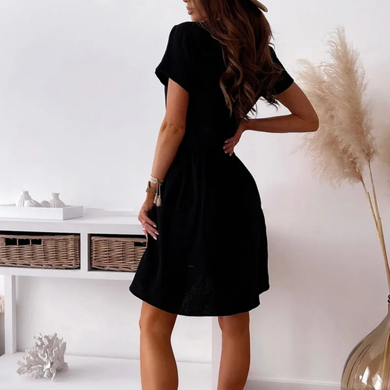 Sexy V Neck Short Sleeve Pleated Mini Dress Women Elegant Solid Casual Summer Beach Dress Fashion Simple Lady Ruffle Party Dress
Sexy V Neck Short Sleeve Pleated Mini Dress Women Elegant Solid Casual Summer Beach Dress Fashion Simple Lady Ruffle Party Dress