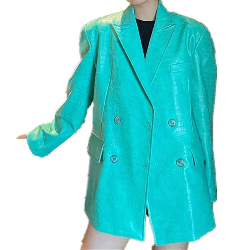 Spring Autumn new fashion Women Double breasted Pu Leather Blazer Women New Lapel Long Sleeve Loose small suit
Spring Autumn new fashion Women Double breasted Pu Leather Blazer Women New Lapel Long Sleeve Loose small suit