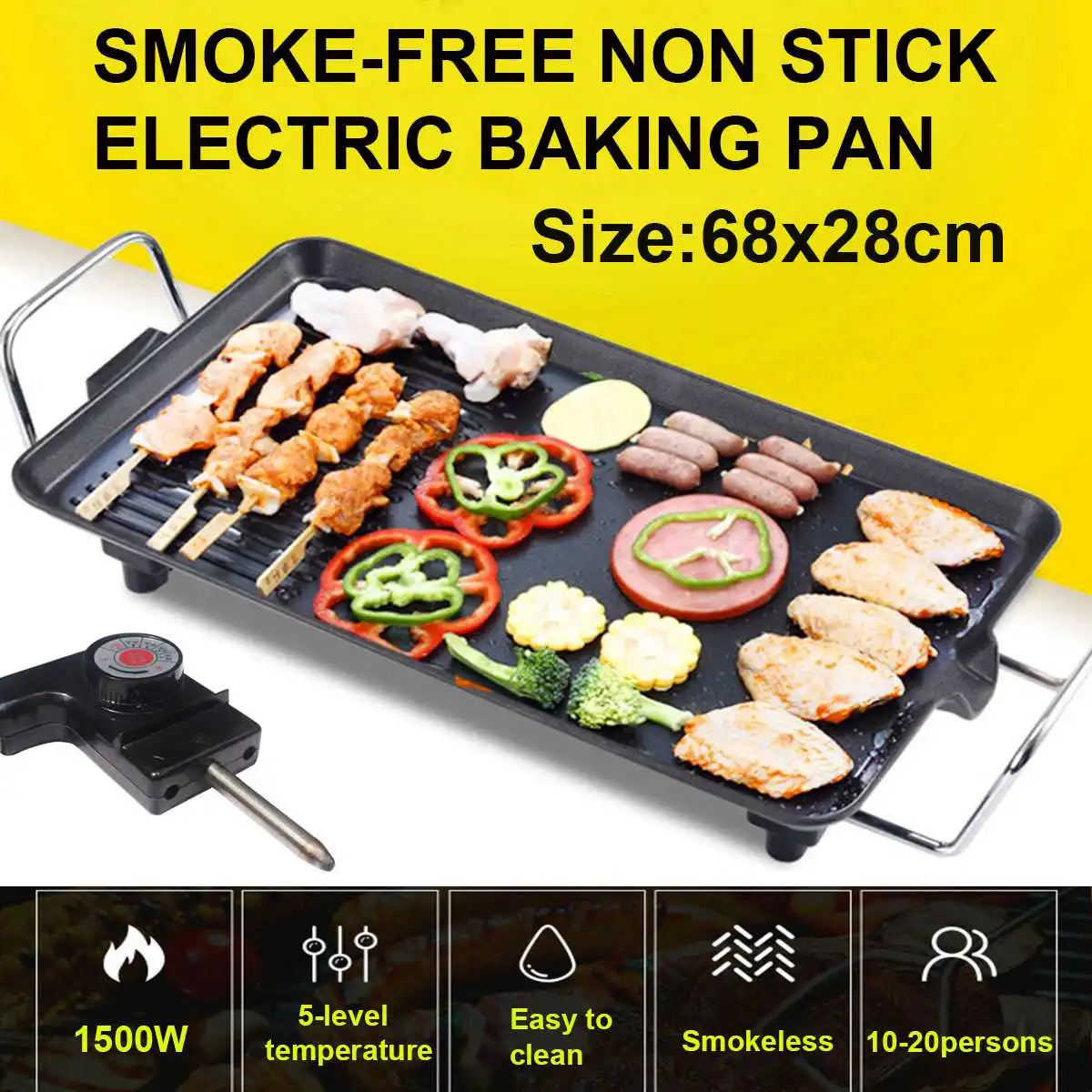 1500W 68cmx28cm Electric BBQ Grill Pan Smokeless Non-Stick Barbecue Electric Meat Baking Hotplate Teppanyaki Household Outdoor
1500W 68cmx28cm Electric BBQ Grill Pan Smokeless Non-Stick Barbecue Electric Meat Baking Hotplate Teppanyaki Household Outdoor