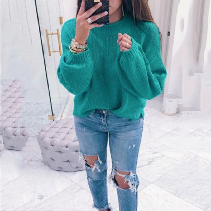 Autumn and Winter Knitted O-neck Sweater Solid Color Women's Lantern Sleeve Sweater Loose Casual Ladies All-match Blouse
Autumn and Winter Knitted O-neck Sweater Solid Color Women's Lantern Sleeve Sweater Loose Casual Ladies All-match Blouse