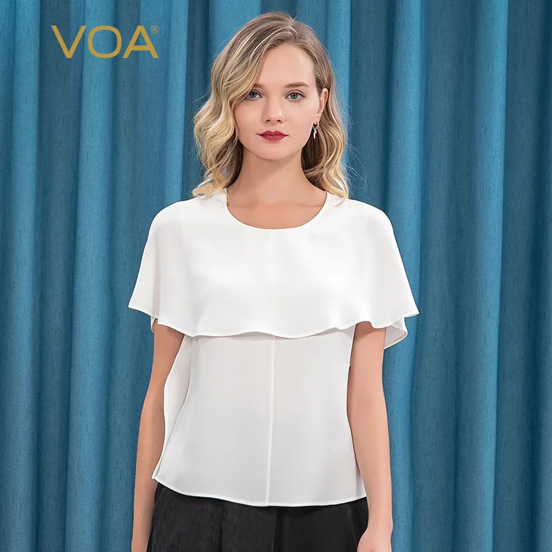 VOA Heavy Silk 30m/m Milk White Round Collar Covered Shoulder Short Sleeve Flange Turtleneck Stiff Anti-wrinkle T-shirt BE212
VOA Heavy Silk 30m/m Milk White Round Collar Covered Shoulder Short Sleeve Flange Turtleneck Stiff Anti-wrinkle T-shirt BE212