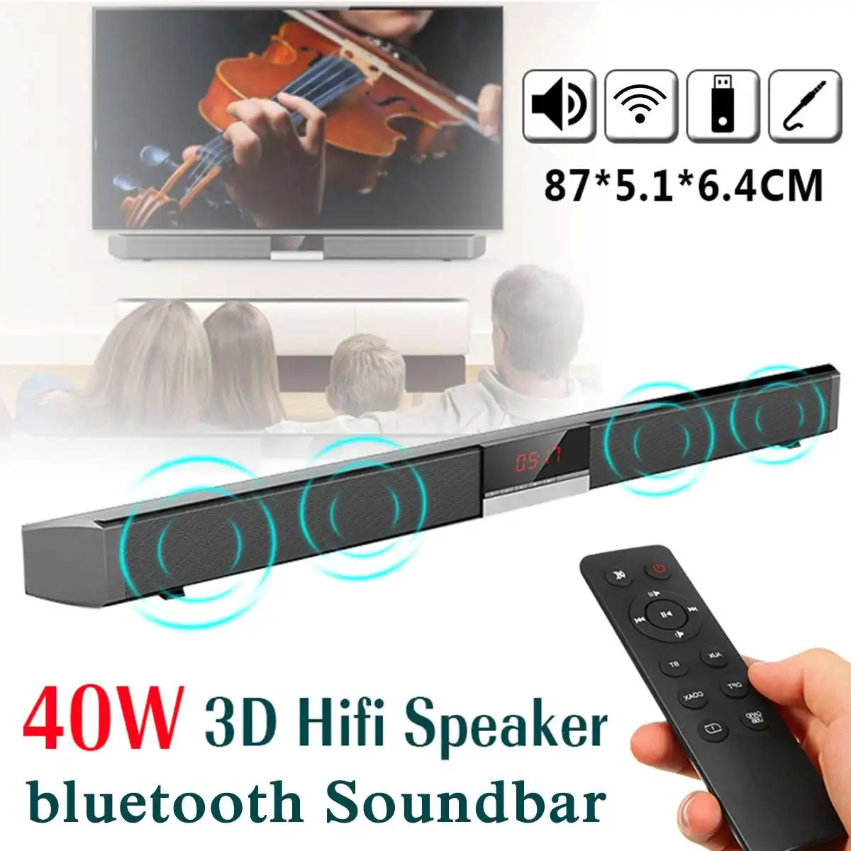 40W High Power Bluetooth Speaker Wireless TV Sound Bar Home Theater Stereo Subwoofer Remote Control System Computer Sound Column
40W High Power Bluetooth Speaker Wireless TV Sound Bar Home Theater Stereo Subwoofer Remote Control System Computer Sound Column