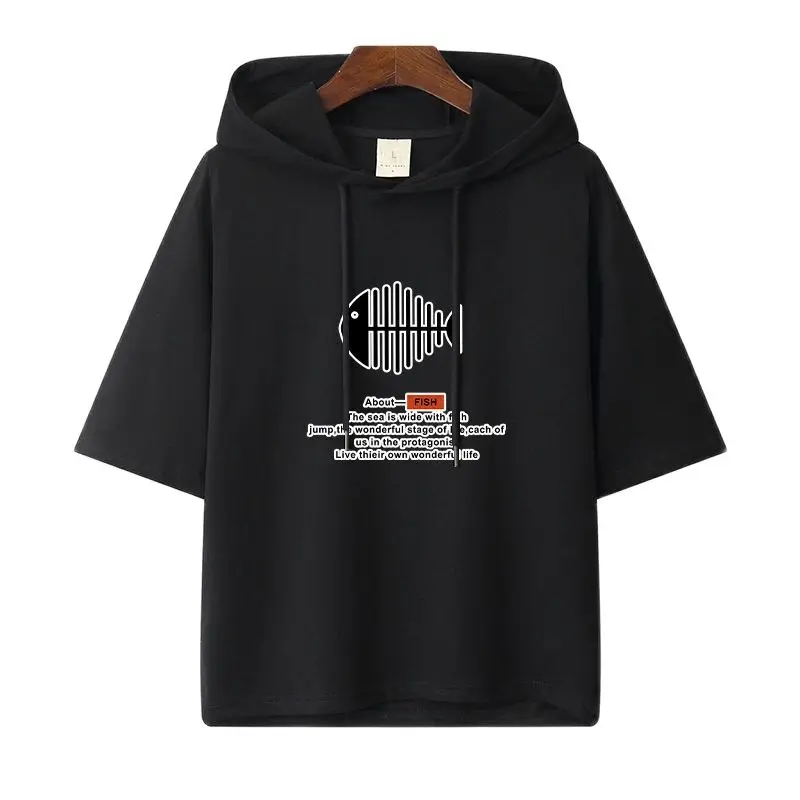 Cotton Sweater Hooded Short-Sleeved T-shirt Men's 2021 New Loose Elbow-Sleeve Half-Sleeve Student Top
Cotton Sweater Hooded Short-Sleeved T-shirt Men's 2021 New Loose Elbow-Sleeve Half-Sleeve Student Top