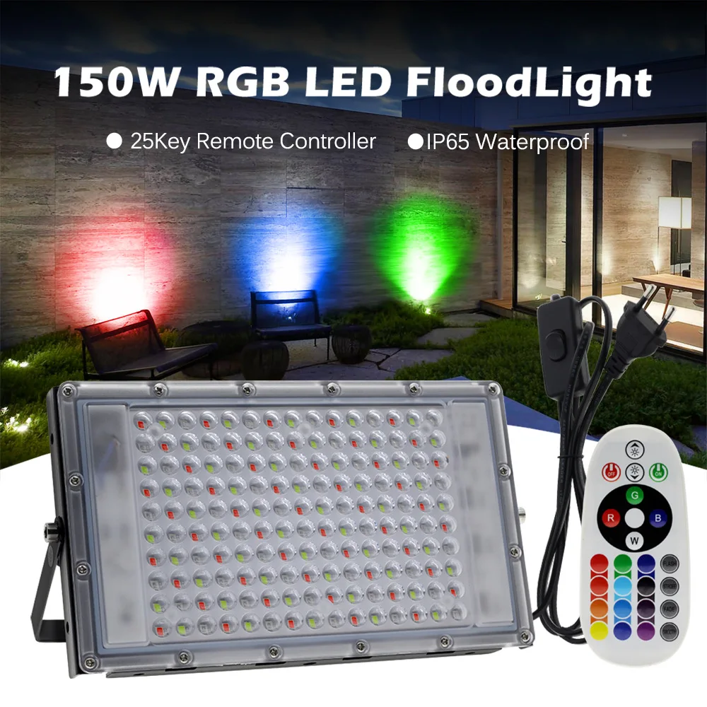 Outdoor Landscape Lighting 150W Colorful RGB Flood Light with Remote Control Color Changing LED Flood light
Outdoor Landscape Lighting 150W Colorful RGB Flood Light with Remote Control Color Changing LED Flood light