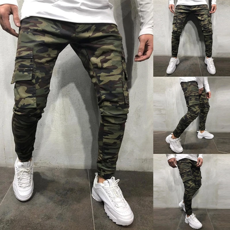 

Джинсы Xfhh мужские камуфляжные, Джоггеры в стиле милитари, узкие брюки-карго со множеством карманов, однотонные джинсы-карандаш в стиле хип-х...