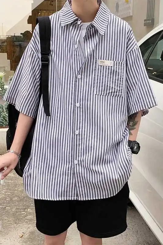 Rocking k Summer Stripe Shirt Men's Korean Fashion Ins Short Sleeve Shirt Men's Bf Harajuku Handsome Top Loose Casual Coat 2021
Rocking k Summer Stripe Shirt Men's Korean Fashion Ins Short Sleeve Shirt Men's Bf Harajuku Handsome Top Loose Casual Coat 2021