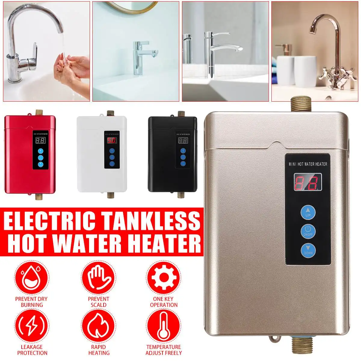 4000W 110/220V Mini Water Heater Tankless Electric Hot Water Heater Adjustable Temperature Thermostat for Bathroom Kitchen
4000W 110/220V Mini Water Heater Tankless Electric Hot Water Heater Adjustable Temperature Thermostat for Bathroom Kitchen