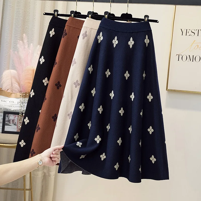 Floral Autumn Knitted Skirt Women Elastic Waist Long Midi Skirt Vintage A-Line Vintage Harajuku Knitwear Thicken Winter Korean
Floral Autumn Knitted Skirt Women Elastic Waist Long Midi Skirt Vintage A-Line Vintage Harajuku Knitwear Thicken Winter Korean