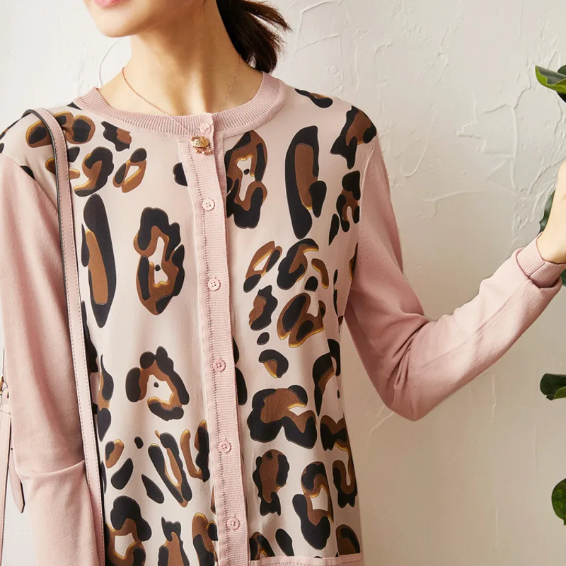 New Pink leopard print silk blouse women s spring silk splicing ice silk sweater cardigan
New Pink leopard print silk blouse women s spring silk splicing ice silk sweater cardigan
