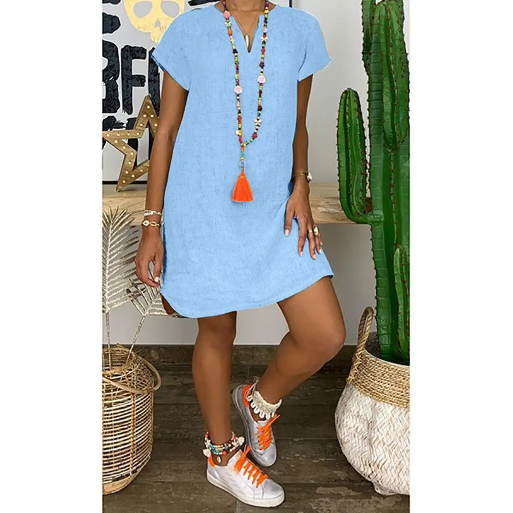 Dress V Neck Short Sleeve Ladies Long Dress Vestidos Sundress Linen Split Robe Summer Solid Color Loose Fashion 2021
Dress V Neck Short Sleeve Ladies Long Dress Vestidos Sundress Linen Split Robe Summer Solid Color Loose Fashion 2021