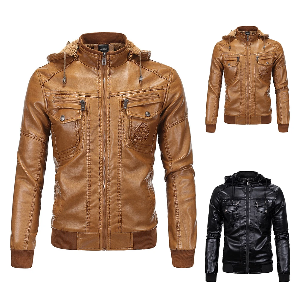 Autumn Winter Motorcycle Biker Bomber Coat Men's PU Leather Hooded Jacket Stand Collar Zip Up Outwear Jackets
Autumn Winter Motorcycle Biker Bomber Coat Men's PU Leather Hooded Jacket Stand Collar Zip Up Outwear Jackets