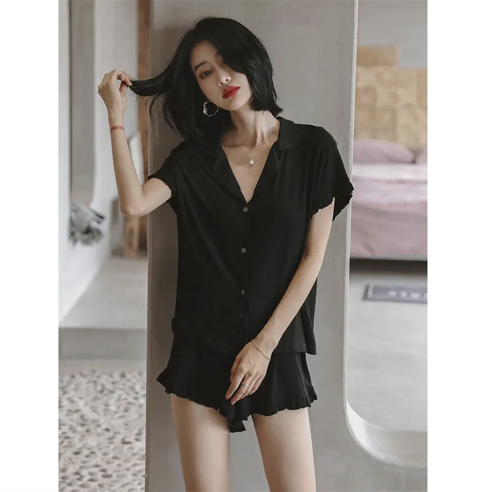 Solid Pajamas Women's Summer Thin Short Sleeve Home Service Girls Two Piece Set Korean Sexy Pajamas Women Can Wear Summer
Solid Pajamas Women's Summer Thin Short Sleeve Home Service Girls Two Piece Set Korean Sexy Pajamas Women Can Wear Summer