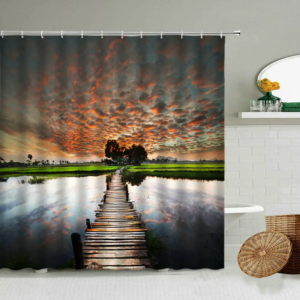 Ocean Maritime Scenery Shower Curtain Wooden Bridge Pier Sunset Glow Natural Landscape Photography Bathroom Waterproof Screen 
Ocean Maritime Scenery Shower Curtain Wooden Bridge Pier Sunset Glow Natural Landscape Photography Bathroom Waterproof Screen