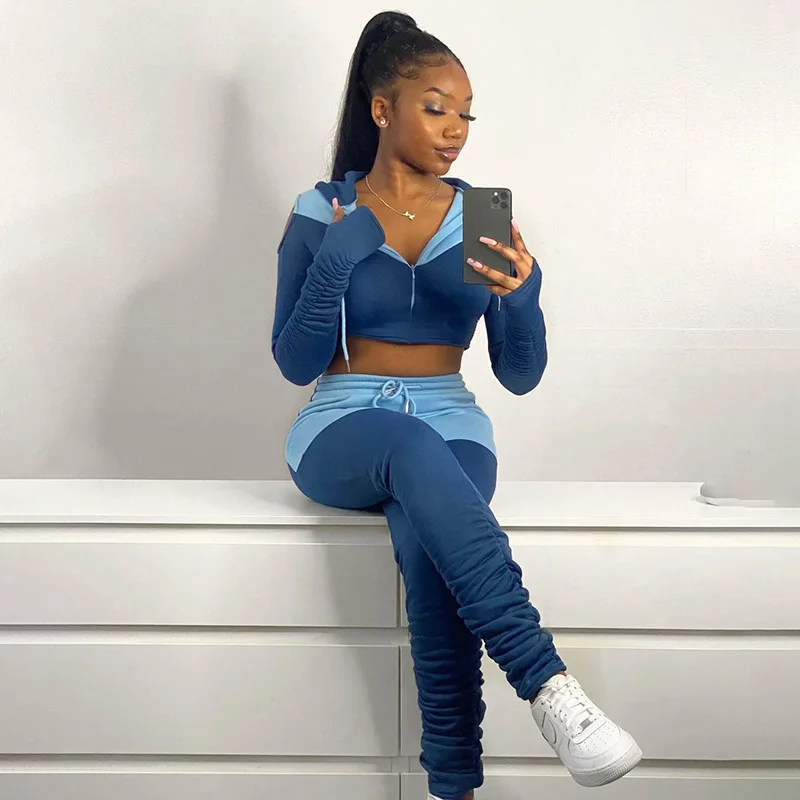 Patchwork Sweatshirt Women 2 Piece Set Sportswear Drawstring Zipper Jacket Top High Waist Pants Matching Outfit Hoolow Out Suits
Patchwork Sweatshirt Women 2 Piece Set Sportswear Drawstring Zipper Jacket Top High Waist Pants Matching Outfit Hoolow Out Suits
