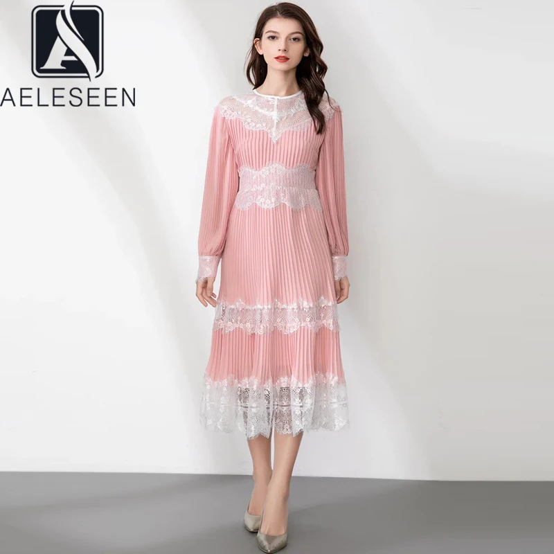 AELESEEN Women Pleated Dress Runway Fashion Spring Autumn Lantern Sleeve Lace Patchwork Pink Black Elegant Maxi Party Holiday
AELESEEN Women Pleated Dress Runway Fashion Spring Autumn Lantern Sleeve Lace Patchwork Pink Black Elegant Maxi Party Holiday