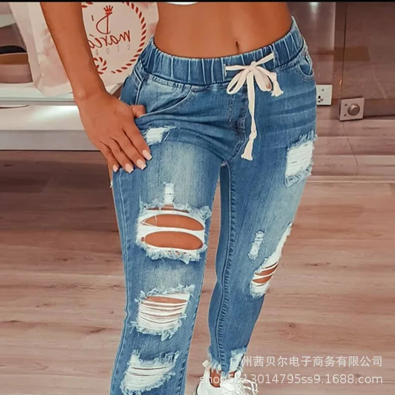 WEPBEL Women Skinny Jeans Ankle Length Fashion Bleached Denim Pencil Pants Trousers New Ripped Drawstring Hole Jeans
WEPBEL Women Skinny Jeans Ankle Length Fashion Bleached Denim Pencil Pants Trousers New Ripped Drawstring Hole Jeans