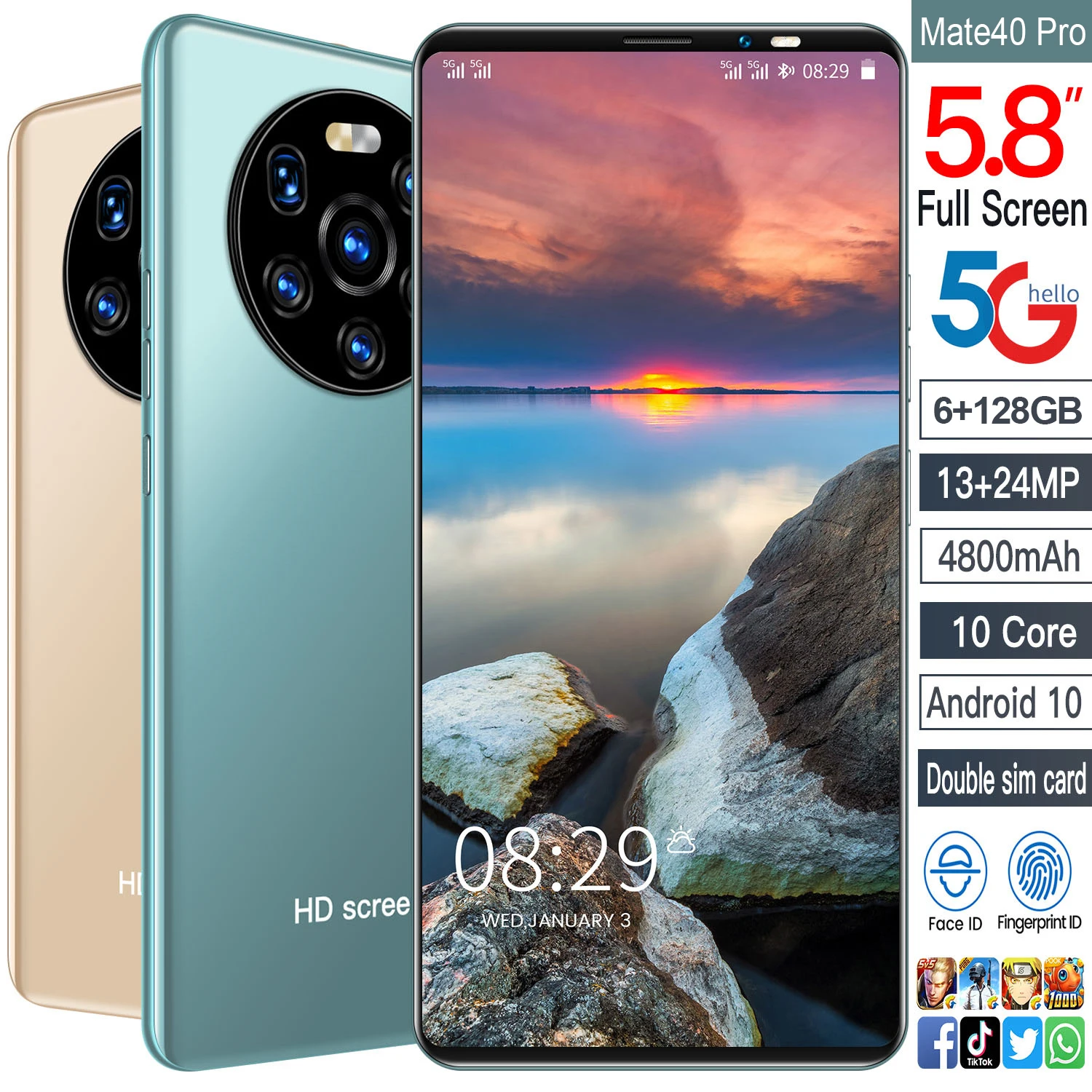 Global Hot Sale Mate40 Pro 5.8-inch Smartphone 6G+128G Android Phone 4800mAh Battery Supports Google Maps WiFi 5G Mobile Phone
Global Hot Sale Mate40 Pro 5.8-inch Smartphone 6G+128G Android Phone 4800mAh Battery Supports Google Maps WiFi 5G Mobile Phone