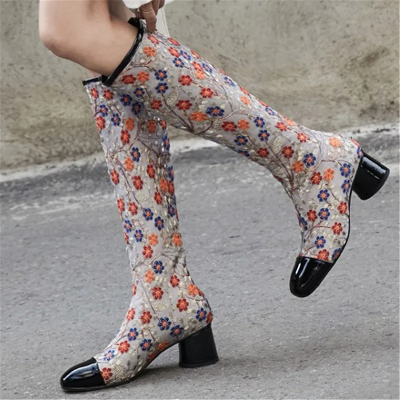 Autumn Winter New High-heeled Women's Motorcycle Boots High-tube Lace Embroidered Mesh Female Boots Handmade Ladies Chunky Shoes
Autumn Winter New High-heeled Women's Motorcycle Boots High-tube Lace Embroidered Mesh Female Boots Handmade Ladies Chunky Shoes
