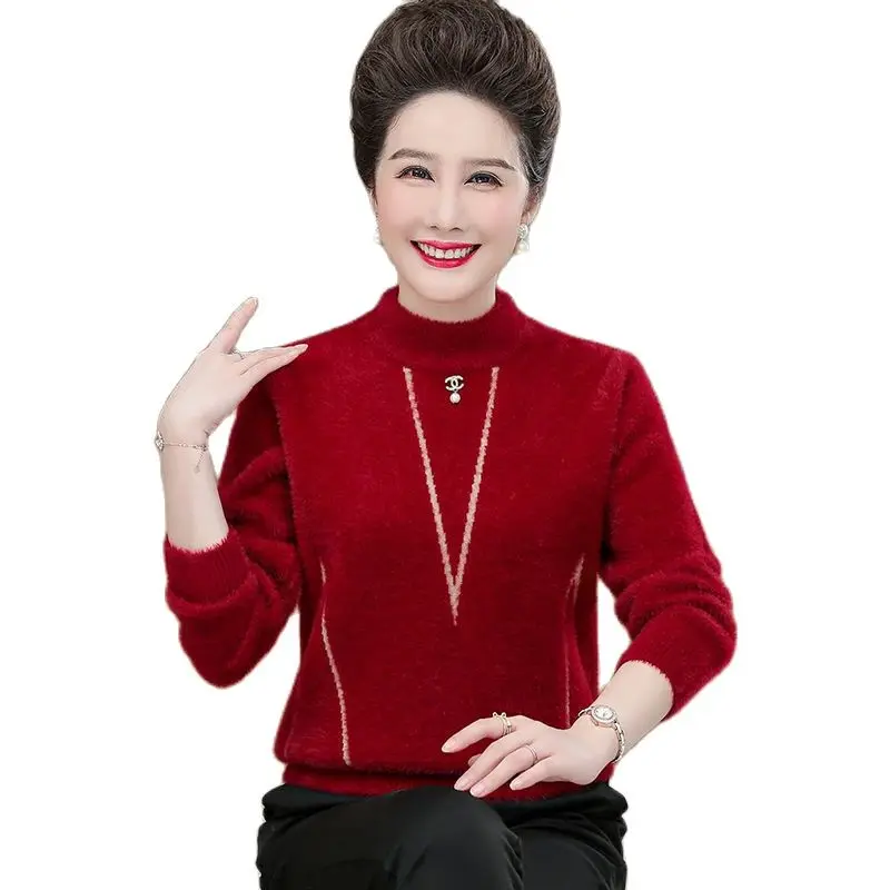 Mother Imitation Mink Cashmere Sweater 2021 New Autumn Winter Loose Elegant Pullovers Middle Aged Women Knitted Jumper Full 2416
Mother Imitation Mink Cashmere Sweater 2021 New Autumn Winter Loose Elegant Pullovers Middle Aged Women Knitted Jumper Full 2416