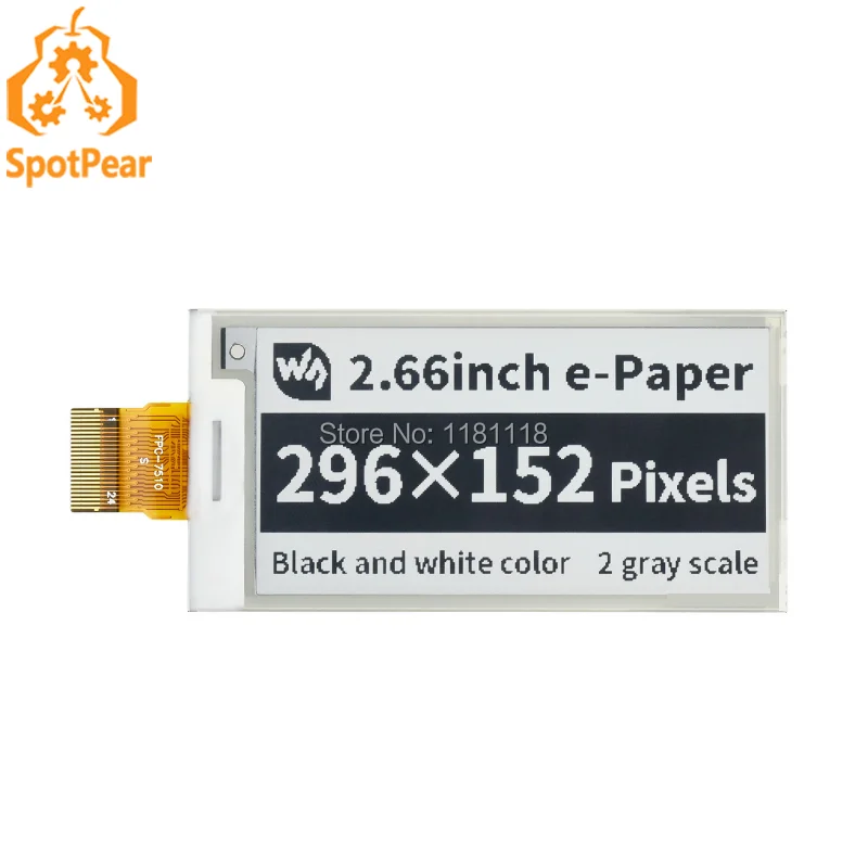 2,66 дюймовая e-бумага E-Ink, необработанная панель дисплея, черный/белый, 296 × 152
2,66 дюймовая e-бумага E-Ink, необработанная панель дисплея, черный/белый, 296 × 152